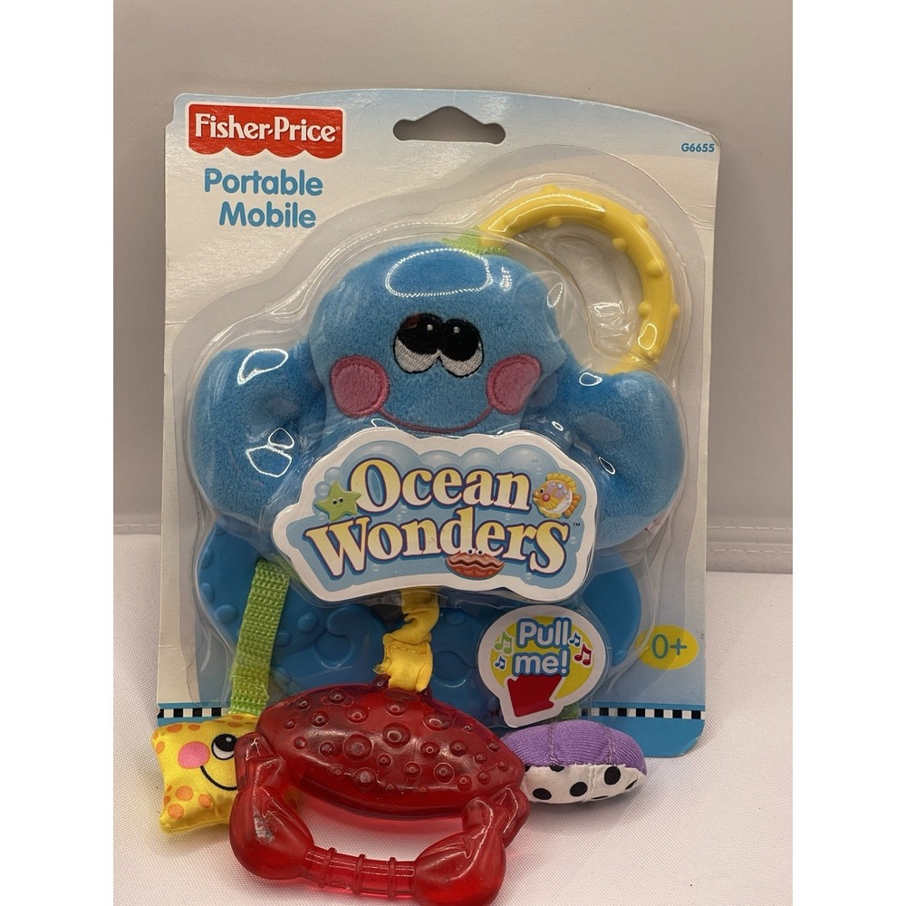 VTG Blue Fisher Price Octopusโ Teether Soft Baby Toy Red Crab Star 8" Water Wave